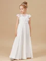 A-Line/Princess Scoop Floor-Length Chiffon Junior Bridemaid Dresses With Flower