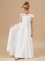 A-Line/Princess Scoop Floor-Length Chiffon Junior Bridemaid Dresses With Flower