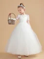 Ball Gown Scoop Ankle-Length Tulle Junior Bridemaid Dresses With Appliques Lace