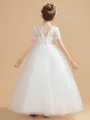 Ball Gown Scoop Ankle-Length Tulle Junior Bridemaid Dresses With Appliques Lace
