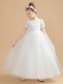 Ball Gown Scoop Ankle-Length Tulle Junior Bridemaid Dresses With Appliques Lace