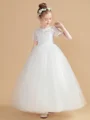 Ball Gown Scoop Ankle-Length Tulle Junior Bridemaid Dresses With Appliques Lace