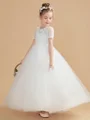 Ball Gown Scoop Ankle-Length Tulle Junior Bridemaid Dresses With Appliques Lace