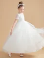 Ball Gown Scoop Ankle-Length Tulle Junior Bridemaid Dresses With Appliques Lace