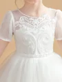 Ball Gown Scoop Ankle-Length Tulle Junior Bridemaid Dresses With Appliques Lace