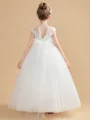 Ball Gown Scoop Ankle-Length Tulle Junior Bridemaid Dresses With Bow