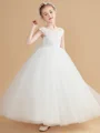 Ball Gown Scoop Ankle-Length Tulle Junior Bridemaid Dresses With Bow