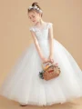 Ball Gown Scoop Ankle-Length Tulle Junior Bridemaid Dresses With Bow