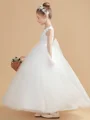 Ball Gown Scoop Ankle-Length Tulle Junior Bridemaid Dresses With Bow