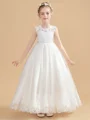 Ball Gown Scoop Ankle-Length Tulle Junior Bridemaid Dresses With Appliques Lace