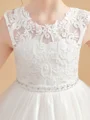 Ball Gown Scoop Ankle-Length Tulle Junior Bridemaid Dresses With Appliques Lace
