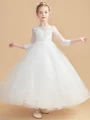 Ball Gown Scoop Ankle-Length Tulle Junior Bridemaid Dresses With Appliques Lace