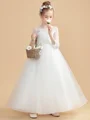Ball Gown Scoop Ankle-Length Tulle Junior Bridemaid Dresses With Appliques Lace