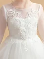 Ball Gown Scoop Ankle-Length Tulle Junior Bridemaid Dresses With Appliques Lace