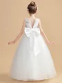 A-Line/Princess Scoop Ankle-Length Tulle Junior Bridemaid Dresses With Belt/Sash