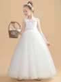 A-Line/Princess Scoop Ankle-Length Tulle Junior Bridemaid Dresses With Belt/Sash