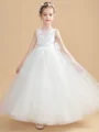 A-Line/Princess Scoop Ankle-Length Tulle Junior Bridemaid Dresses With Belt/Sash