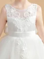 A-Line/Princess Scoop Ankle-Length Tulle Junior Bridemaid Dresses With Belt/Sash