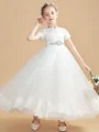 A-Line/Princess Scoop Ankle-Length Tulle Junior Bridemaid Dresses With Belt/Sash