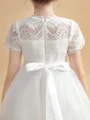A-Line/Princess Scoop Ankle-Length Tulle Junior Bridemaid Dresses With Belt/Sash