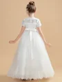 A-Line/Princess Scoop Ankle-Length Tulle Junior Bridemaid Dresses With Belt/Sash