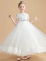 A-Line/Princess Scoop Ankle-Length Tulle Junior Bridemaid Dresses With Belt/Sash