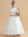 A-Line/Princess Scoop Ankle-Length Tulle Junior Bridemaid Dresses With Belt/Sash