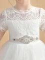A-Line/Princess Scoop Ankle-Length Tulle Junior Bridemaid Dresses With Belt/Sash