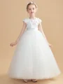 Ball Gown Scoop Ankle-Length Tulle Junior Bridemaid Dresses With Appliques Lace