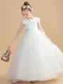 Ball Gown Scoop Ankle-Length Tulle Junior Bridemaid Dresses With Appliques Lace