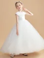 Ball Gown Scoop Ankle-Length Tulle Junior Bridemaid Dresses With Appliques Lace