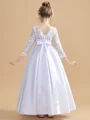 A-Line/Princess Scoop Ankle-Length Satin Junior Bridemaid Dresses With Belt/Sash