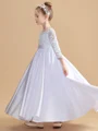 A-Line/Princess Scoop Ankle-Length Satin Junior Bridemaid Dresses With Belt/Sash