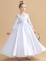 A-Line/Princess Scoop Ankle-Length Satin Junior Bridemaid Dresses With Belt/Sash