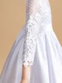 A-Line/Princess Scoop Ankle-Length Satin Junior Bridemaid Dresses With Belt/Sash