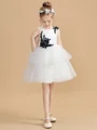 A-Line/Princess Scoop Short/Mini Tulle Junior Bridemaid Dresses With Appliques Lace