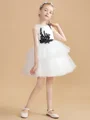 A-Line/Princess Scoop Short/Mini Tulle Junior Bridemaid Dresses With Appliques Lace