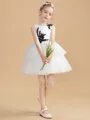A-Line/Princess Scoop Short/Mini Tulle Junior Bridemaid Dresses With Appliques Lace