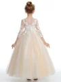 Ball Gown Scoop Ankle-Length Tulle Junior Bridemaid Dresses With Appliques Lace