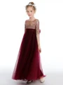 A-Line/Princess Scoop Ankle-Length Tulle Junior Bridemaid Dresses With Bow