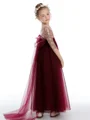A-Line/Princess Scoop Ankle-Length Tulle Junior Bridemaid Dresses With Bow