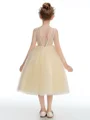 Ball Gown Scoop Tea-Length Tulle Junior Bridemaid Dresses With Flower