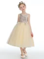 Ball Gown Scoop Tea-Length Tulle Junior Bridemaid Dresses With Flower