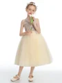 Ball Gown Scoop Tea-Length Tulle Junior Bridemaid Dresses With Flower