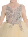 Ball Gown Scoop Tea-Length Tulle Junior Bridemaid Dresses With Flower