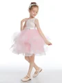 A-Line/Princess Scoop Short/Mini Tulle Junior Bridemaid Dresses With Bow
