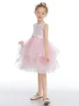 A-Line/Princess Scoop Short/Mini Tulle Junior Bridemaid Dresses With Bow