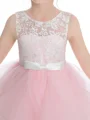 A-Line/Princess Scoop Short/Mini Tulle Junior Bridemaid Dresses With Bow