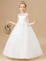 A-Line/Princess Scoop Ankle-Length Tulle Junior Bridemaid Dresses With Appliques Lace