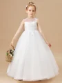 A-Line/Princess Scoop Ankle-Length Tulle Junior Bridemaid Dresses With Appliques Lace